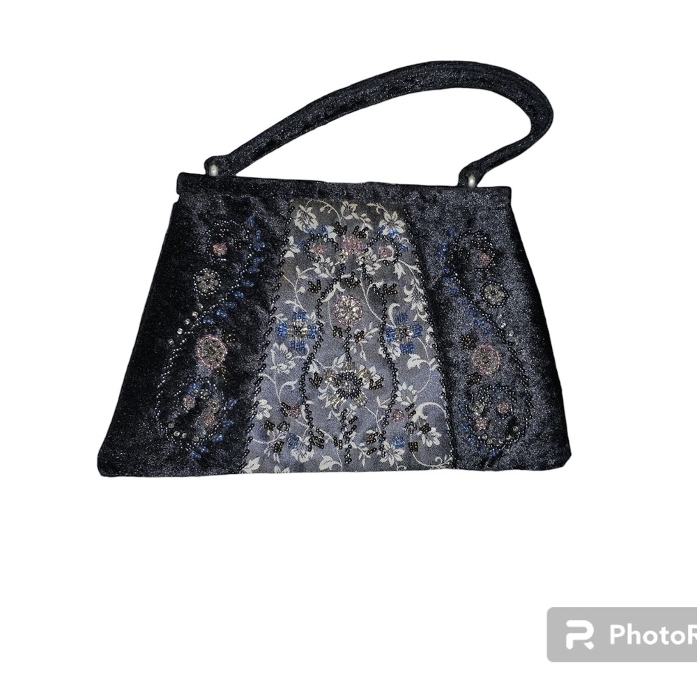 COPY - Vintage Black Velvet Beaded Evening Bag circa 1950/1960